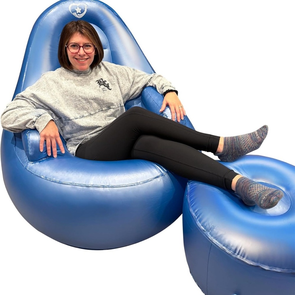 Serenity Blue BBL Inflatable Chair with Ottoman for After Butt Surgery Recovery,